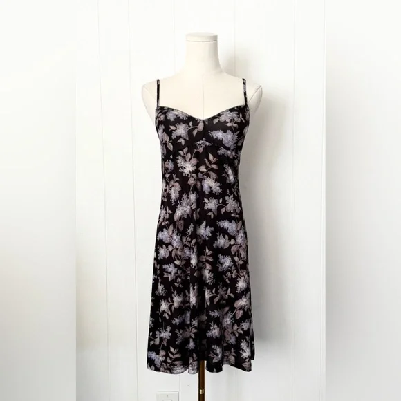 Zimmermann Floral Stretch Slip Mini Dress Black Lavender Purple Semi-Sheer - Picture 3 of 9